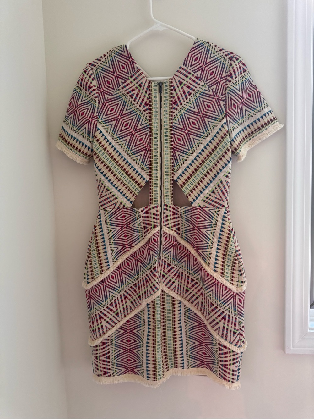 Adelyn Rae Multicolor Geometric Fringe Trim Mini Dress - Picture 2 of 7